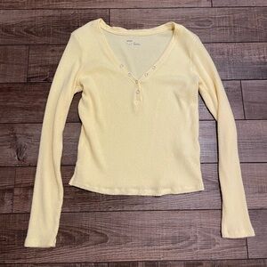Aerie Light Yellow Cozy Knit Pajama Henley Top